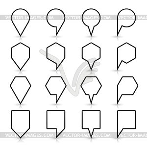 16 map pins sign location icon with gray shadow and reflection in flat style - vector image