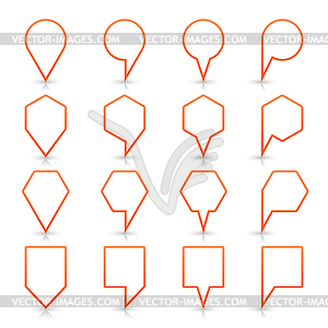 Orange map pin sign location icon with gray reflection and shadow  in simple flat style - vector image