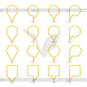 Yellow map pin sign location icon with gray reflection and shadow  in simple flat style - vector image