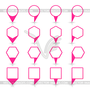 Pink map pin icon location sign with gray reflection and shadow  in flat simple style - vector image