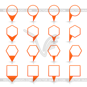 Orange map pin icon location sign with gray reflection and shadow  in flat simple style - vector clip art