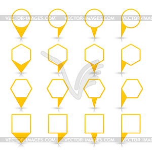 Желтый карту контактный значка местоположения знак с серым отражения и тени в плоском простом стиле - векторное изображение EPS
