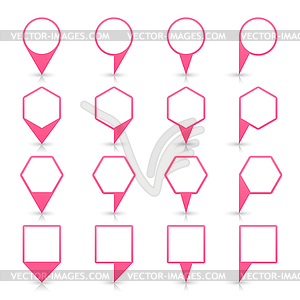 Розовый карту контактный значка местоположения знак с серым отражения и тени в плоском простом стиле - изображение в векторном виде