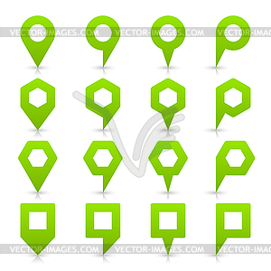 Green map pin sign location icon with empty copy space and gray shadow, reflection  in simple flat style - vector clip art