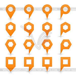 Orange map pin sign location icon with empty copy space and gray shadow, reflection  in simple flat style - vector clipart