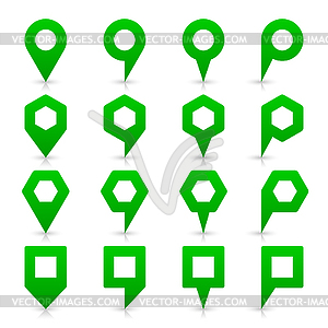 Green map pin sign location icon with empty copy space and gray shadow, reflection  in simple flat style - vector image