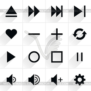 16 media control sign flat icon with gray long shadow (set 06) - stock vector clipart