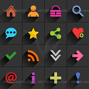 16 basic sign flat icon with long shadow (set 05) - vector image