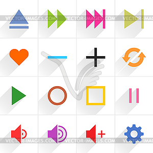 16 media control sign flat icon with long shadow (set 06) - vector clipart
