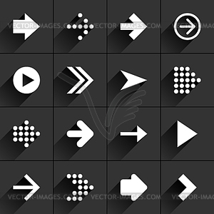 16 arrow flat icon with black long shadow (set 01) - royalty-free vector image