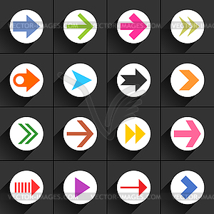 16 arrow flat icon with black long shadow (set 03 color) - vector clipart