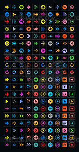 200 arrow sign icon set (color on black) - vector clip art