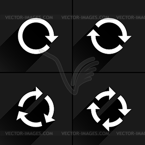 4 white arrow rotation, loop refresh, reload icon - vector clipart