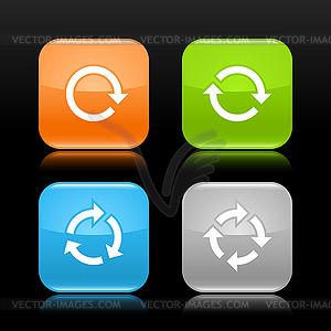 Arrow reload, rotate, refresh, repeat sign white pictogram on rounded square glossy icon web internet button with reflection - vector clip art