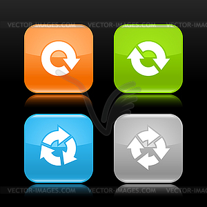 Arrow reload, rotate, refresh, repeat sign white pictogram on rounded square glossy icon web internet button with reflection - vector image