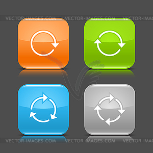 Arrow reload, rotate, refresh, repeat sign on rounded square glossy icon web internet button with shadow and color reflection (set 01) - vector image