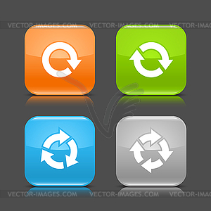 Arrow reload, rotate, refresh, repeat sign on rounded square glossy icon web internet button with shadow and color reflection (set 03) - vector image