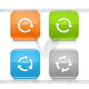 Arrow reload, rotate, refresh, repeat sign on rounded square glossy icon web internet button with shadow and reflection - vector image