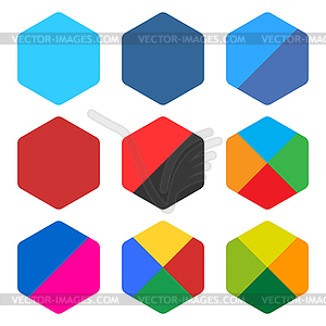 9 blank rounded hexagon icon set - vector image