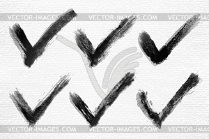 Черные чернила проверка эскиз знак на акварельной бумаге - иллюстрация в векторном формате