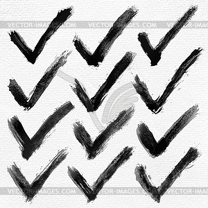 12 gray scale ink sketch check mark on watercolor paper - vector image