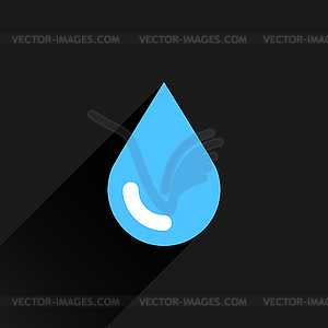 Blue water drop icon with black long shadow - vector clip art