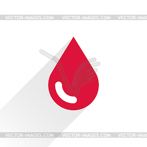 Red color drop icon with gray long shadow - royalty-free vector image