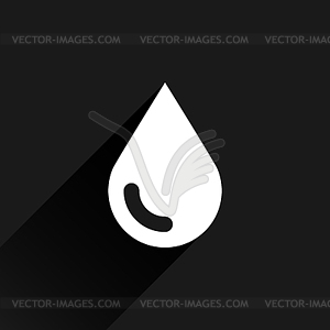 White drop icon with black long shadow - vector clip art