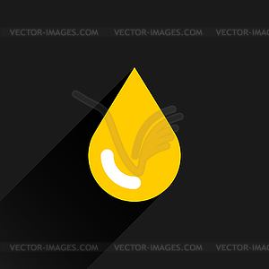 Yellow color drop icon with black long shadow - vector clipart