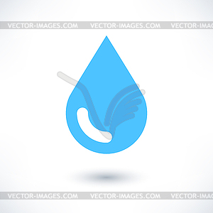 Blue water drop icon with gray shadow - vector clipart