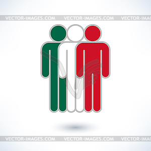 Colored logotype three people painted in colors of National Flag of Mexico (man figure) - royalty-free vector image