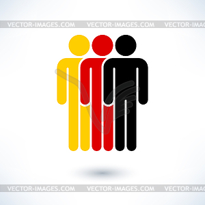 Colored logotype three people painted in colors of National Flag of Germany (man figure) - vector clipart