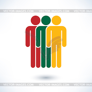 Colored logotype three people painted in colors of National Flag of Lithuania (man figure) - vector clip art