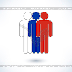 Colored three people painted in colors of National Flag of Russian Federation country (man figure) - vector image