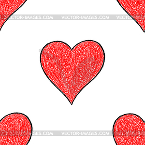 Seamless pattern with red heart sign with black line contour - vector clipart