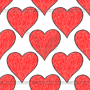 Seamless pattern with red heart sign with black line contour - vector EPS clipart
