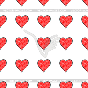 Seamless pattern with red heart sign with black line contour - vector clipart