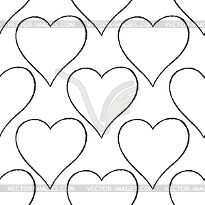 Seamless pattern with outline heart sign with black line contour - vector clipart