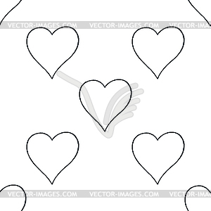 Seamless pattern with outline heart sign with black line contour - vector image