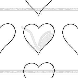 Seamless pattern with outline heart sign with black line contour - royalty-free vector image