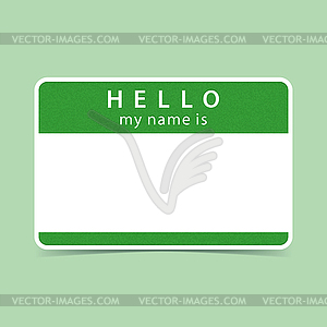 Green blank name tag sticker HELLO my name is - vector clip art