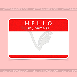 Red name tag blank sticker HELLO my name is - vector image