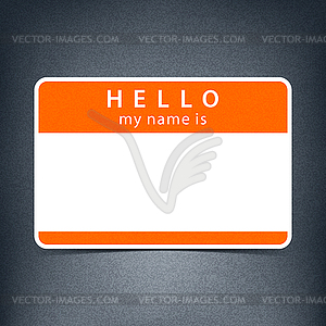 Orange name tag blank sticker HELLO my name is - vector image