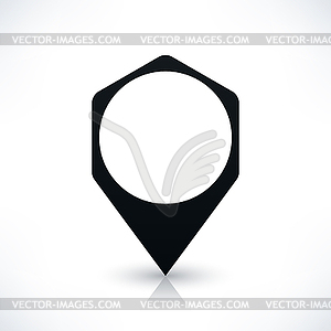 Black blank hexagon map pins sign location icon with circle empty copy space and gray reflection, shadow in flat style - vector image