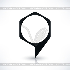 Black blank hexagon map pins sign location icon with circle empty copy space and gray reflection, shadow in flat style - vector clipart