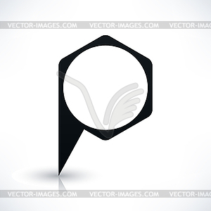 Black blank hexagon map pins sign location icon with circle empty copy space and gray reflection, shadow in flat style - vector EPS clipart