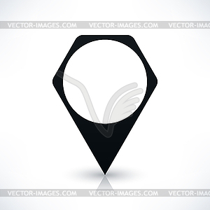 Black blank polygon map pins sign location icon with circle empty copy space and gray reflection, shadow in flat style - vector clipart