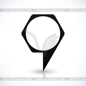 Black blank polygon map pins sign location icon with circle empty copy space and gray reflection, shadow in flat style - vector image