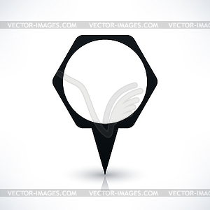 Black blank polygon map pins sign location icon with circle empty copy space and gray reflection, shadow in flat style - vector image