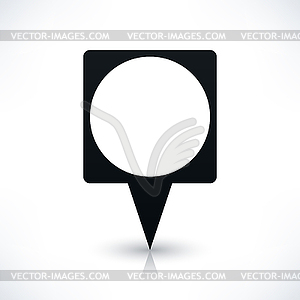 Black blank square map pins sign location icon with circle empty copy space and gray reflection, shadow in flat style - vector image